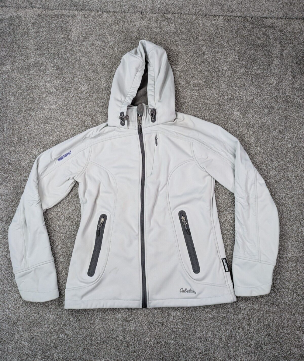 Cabelas Jacket Womens Small White Windstopper Fleece Lined Hooded Outdoor Winter